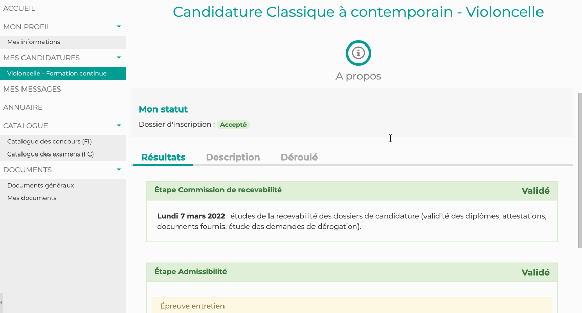 L’admission des candidats